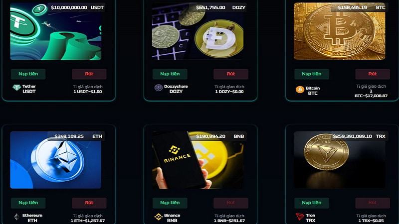 Đa dạng đồng tiền ảo để nạp tiền EZB68